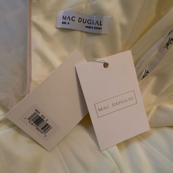 Mac Duggal 20259 MAC DUGGAL  Beige Feathered Strapless Tulle Fit and Flare Dress - Picture 16 of 16